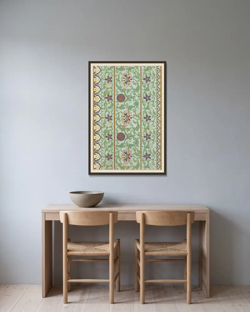 Exempel på kinesisk ornamentik, pl. 29 av Owen Jones inramad på en vägg