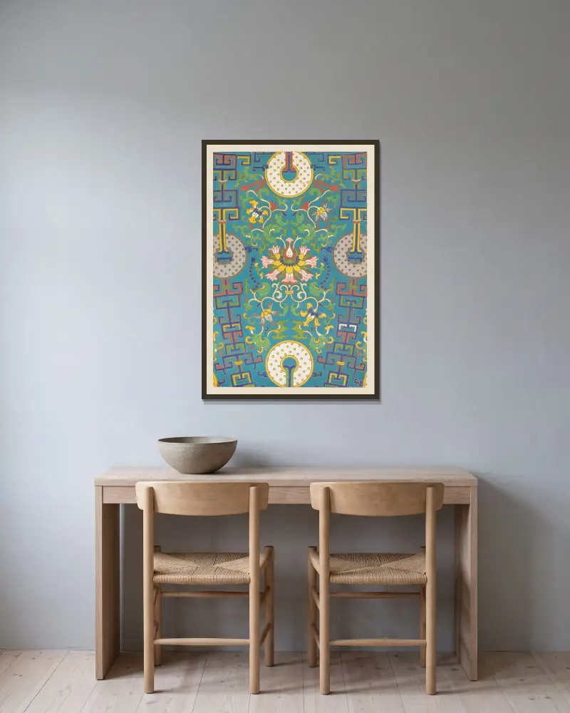 Exempel på kinesisk ornamentik, pl. 30 av Owen Jones inramad på en vägg