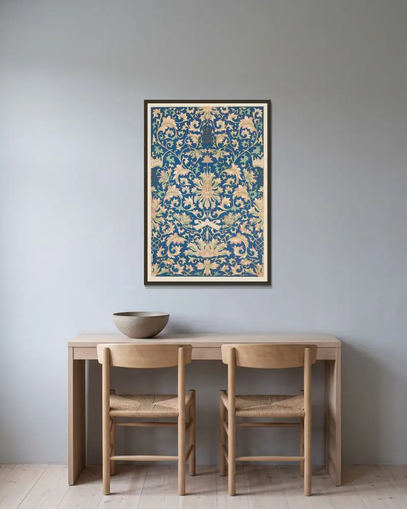 Exempel på kinesisk ornamentik, pl. 52 av Owen Jones inramad på en vägg