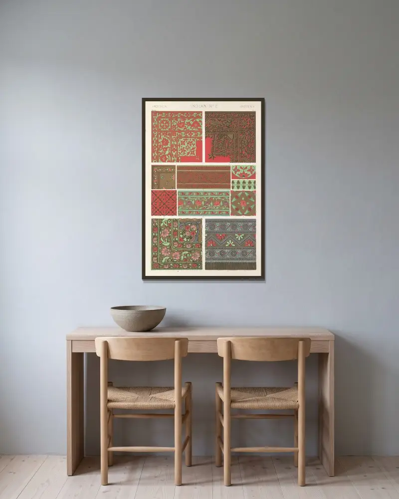 Indisk ornamentik nr 2 av Owen Jones inramad på en vägg