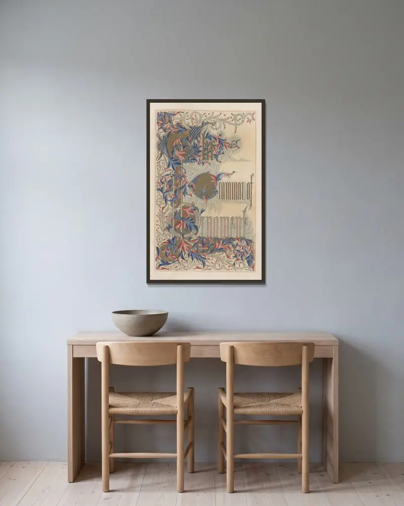 The Grammar of Ornament – titelsida av Owen Jones inramad på en vägg