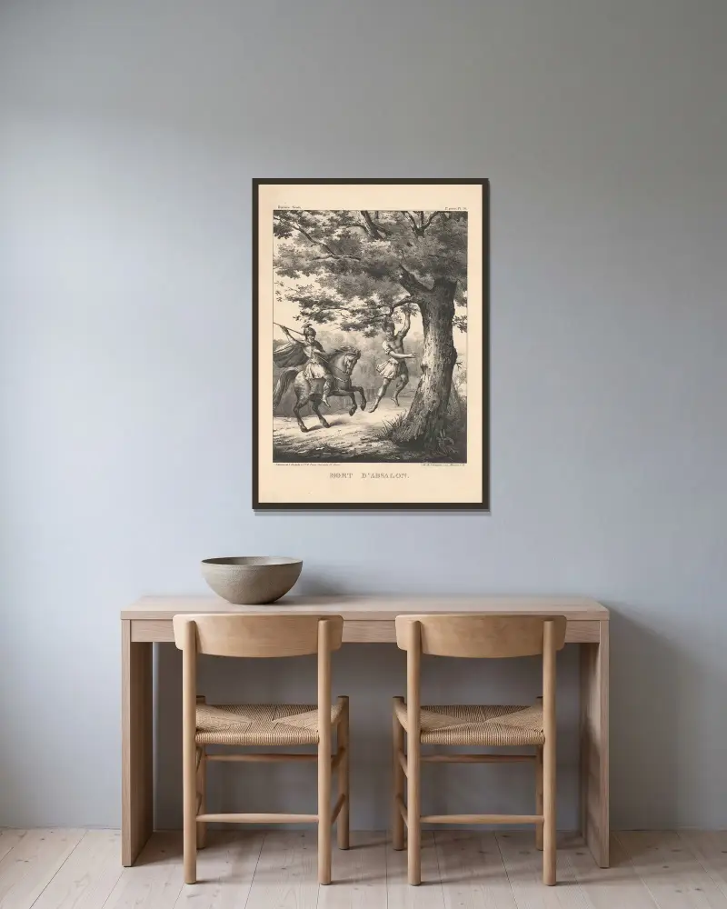 Absalons Tod von P. Bineteau gerahmt an einer Wand