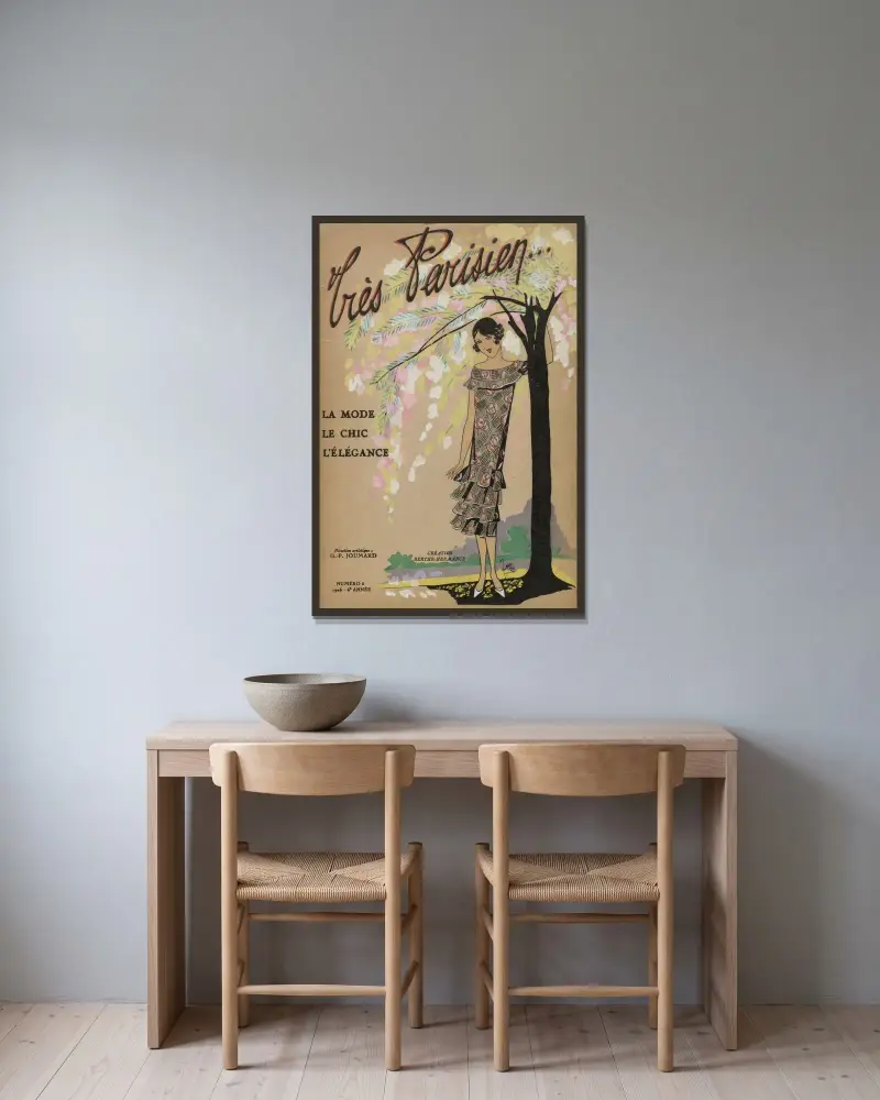 Mode: Chic: Elegans av G-P. Joumard inramad på en vägg