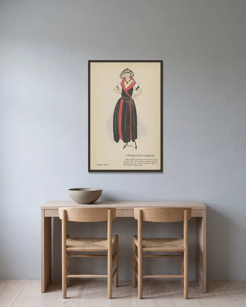 Toujours Chic, Les Robes – Charlotte Corday av G-P. Joumard inramad på en vägg