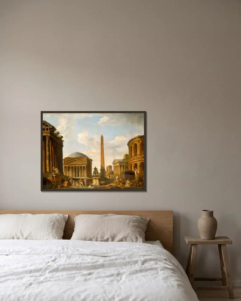 Roman Capriccio; The Pantheon and Other Monuments av Giovanni Paolo Panini inramad på en vägg