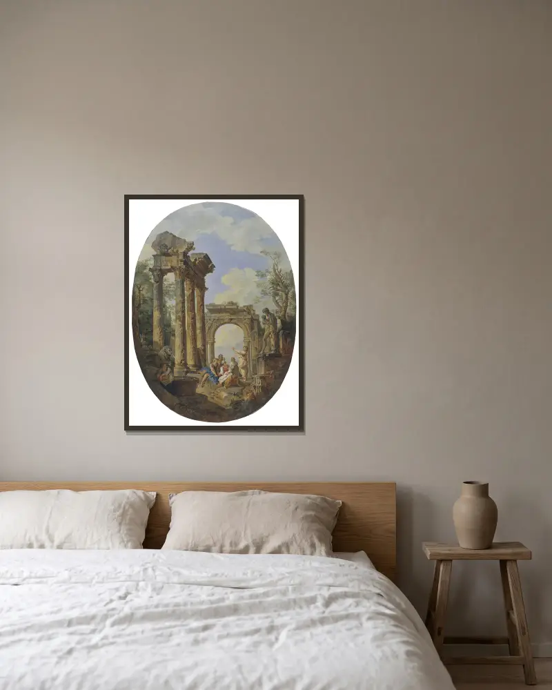 Römische Ruinen – Nr. 2 von Giovanni Paolo Panini gerahmt an einer Wand