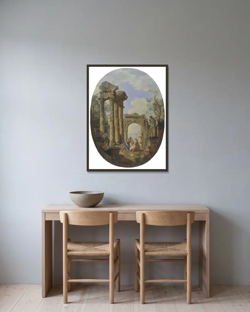 Römische Ruinen – Nr. 2 von Giovanni Paolo Panini gerahmt an einer Wand