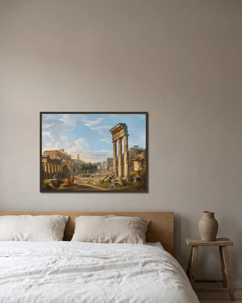 Det romerska forumet av Giovanni Paolo Panini inramad på en vägg