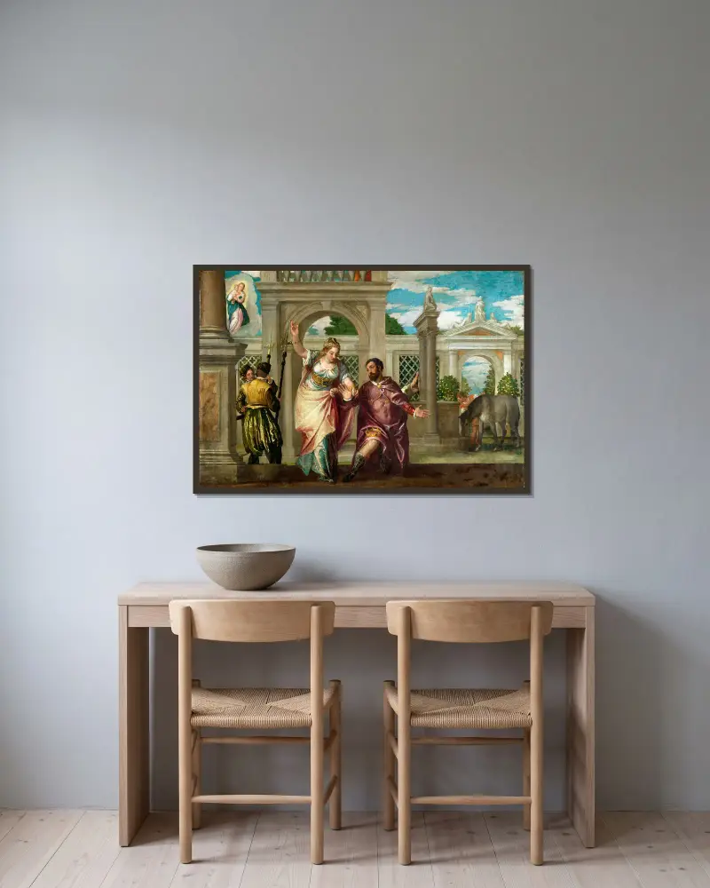 Kejsar Augustus och sibyllan av Paolo Veronese inramad på en vägg
