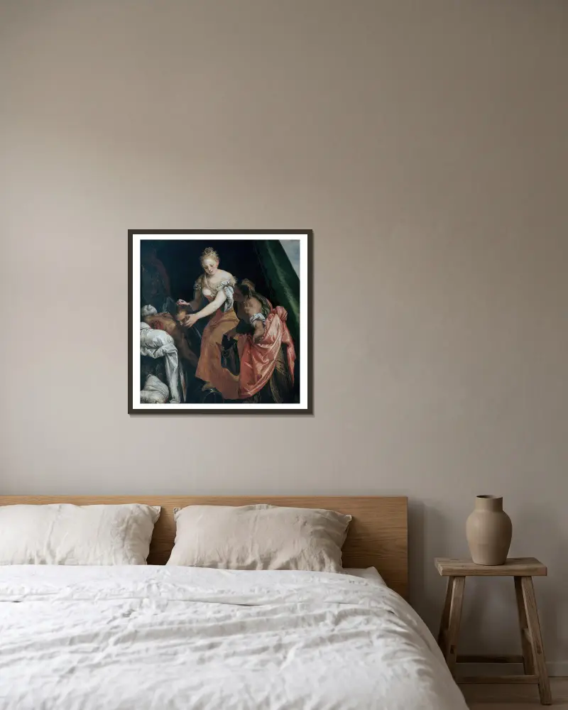 Judith and Holofernes av Paolo Veronese inramad på en vägg