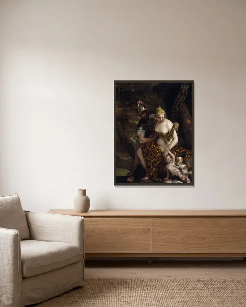 Mars, Venus und Cupido von Paolo Veronese gerahmt an einer Wand