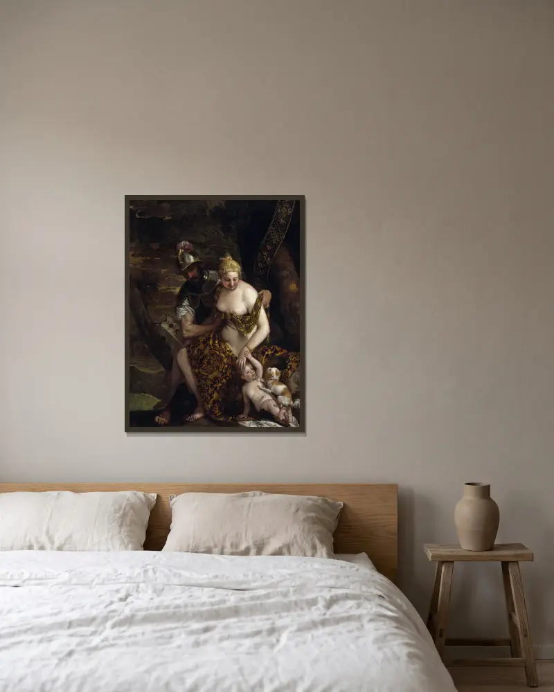 Mars, Venus und Cupido von Paolo Veronese gerahmt an einer Wand