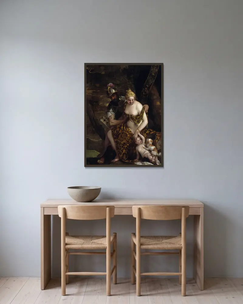 Mars, Venus und Cupido von Paolo Veronese gerahmt an einer Wand
