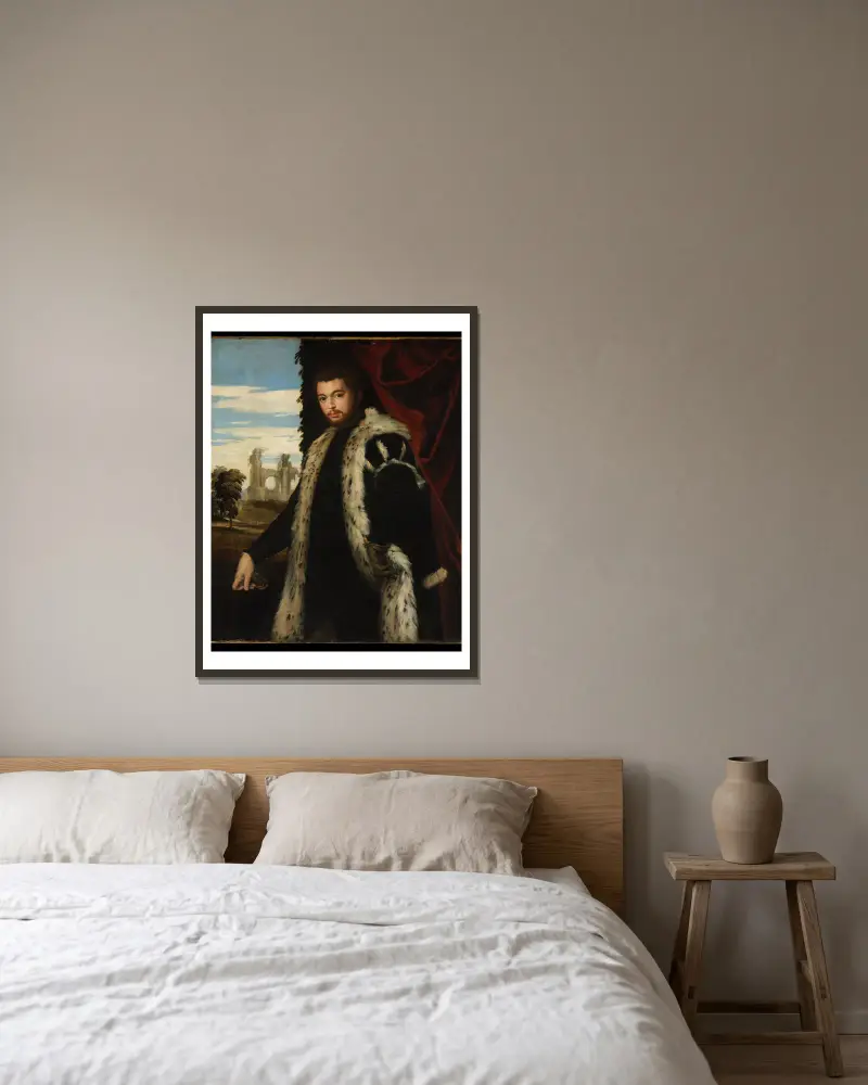 Portrait of a Man – nr 2 av Paolo Veronese inramad på en vägg