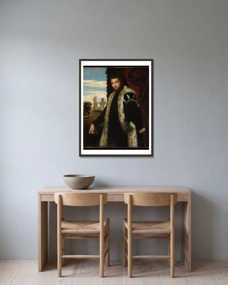 Portrait of a Man – nr 2 av Paolo Veronese inramad på en vägg