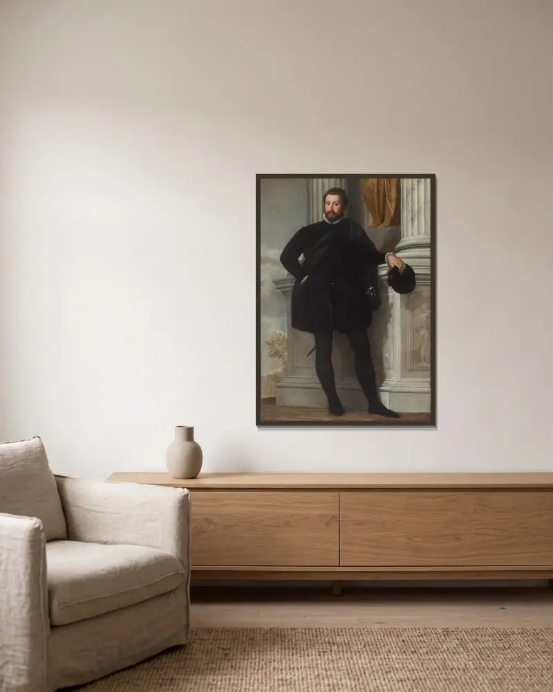 Portrait of a Man – nr 1 av Paolo Veronese inramad på en vägg