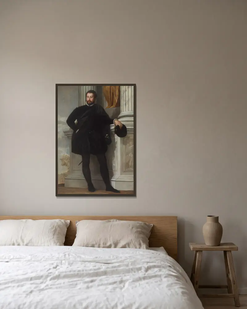 Portrait of a Man – nr 1 av Paolo Veronese inramad på en vägg