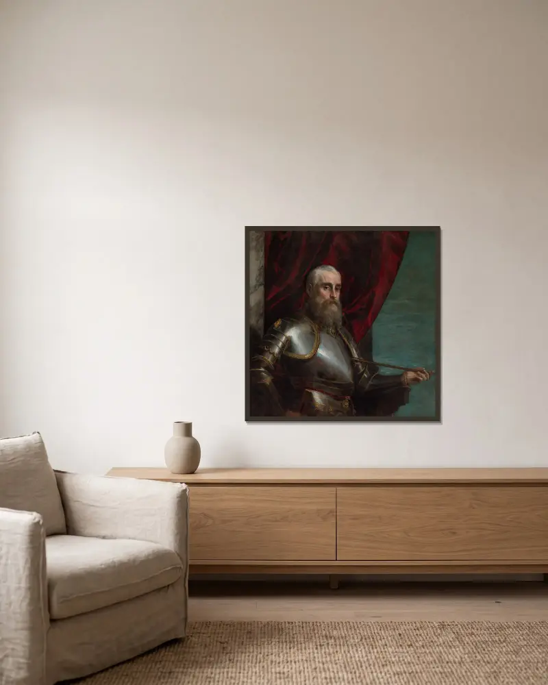 Portrait of Agostino Barbarigo av Paolo Veronese inramad på en vägg