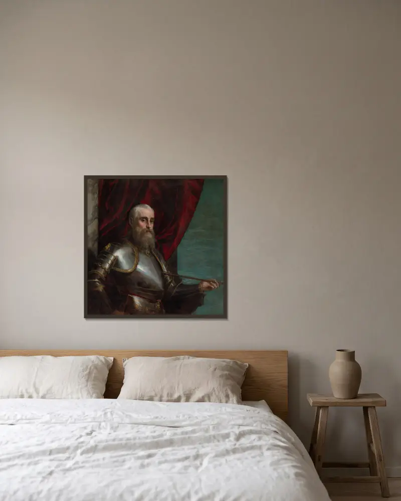 Portrait of Agostino Barbarigo av Paolo Veronese inramad på en vägg