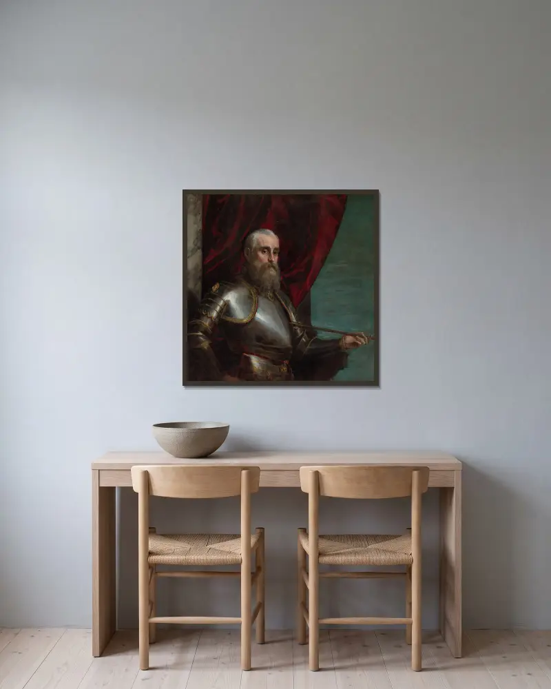 Portrait of Agostino Barbarigo av Paolo Veronese inramad på en vägg