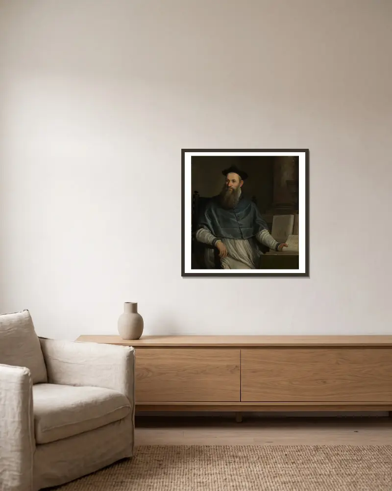 Portrait of Daniele Barbaro av Paolo Veronese inramad på en vägg