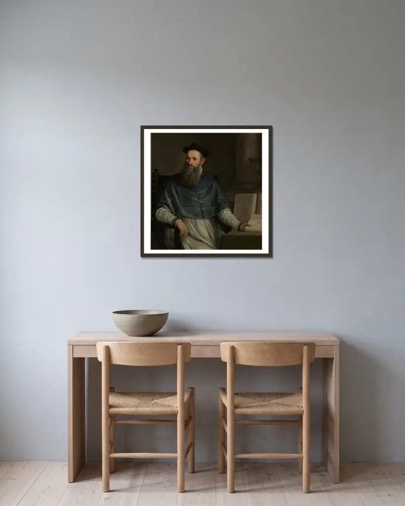 Portrait of Daniele Barbaro av Paolo Veronese inramad på en vägg
