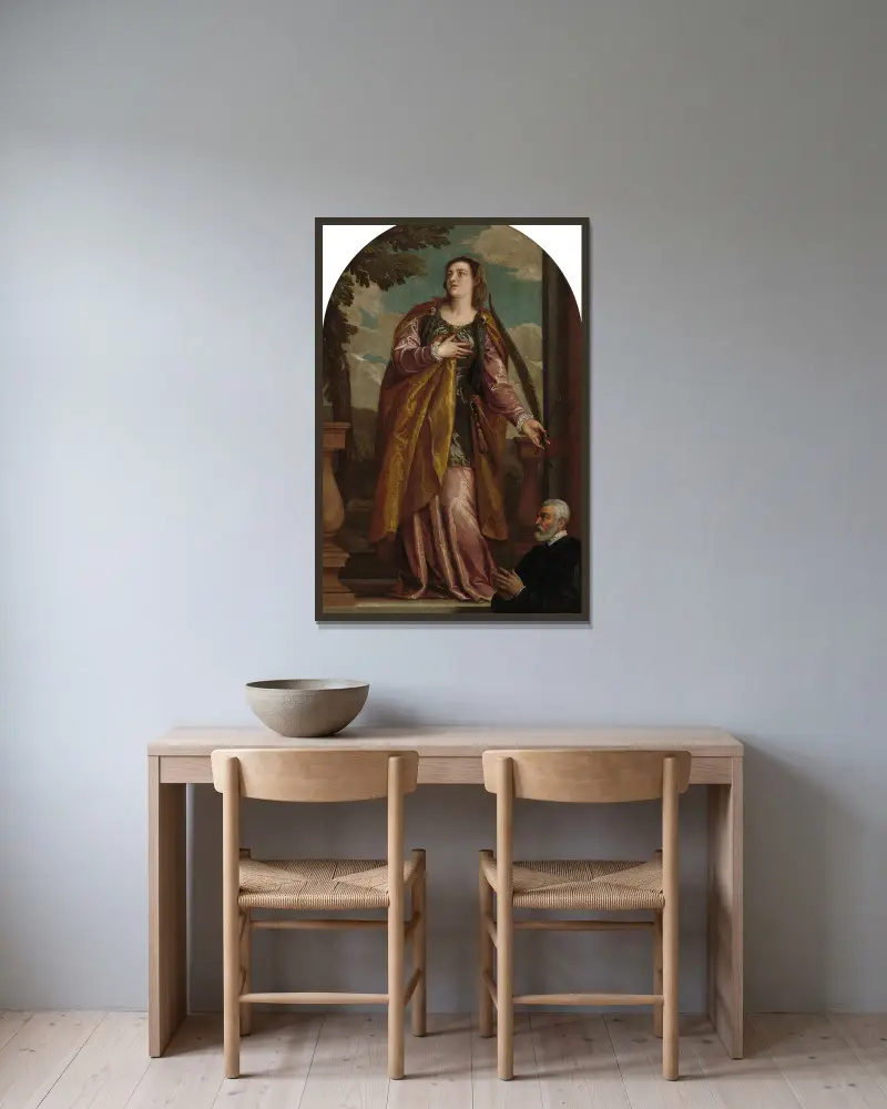 Saint Lucy and a Donor av Paolo Veronese inramad på en vägg