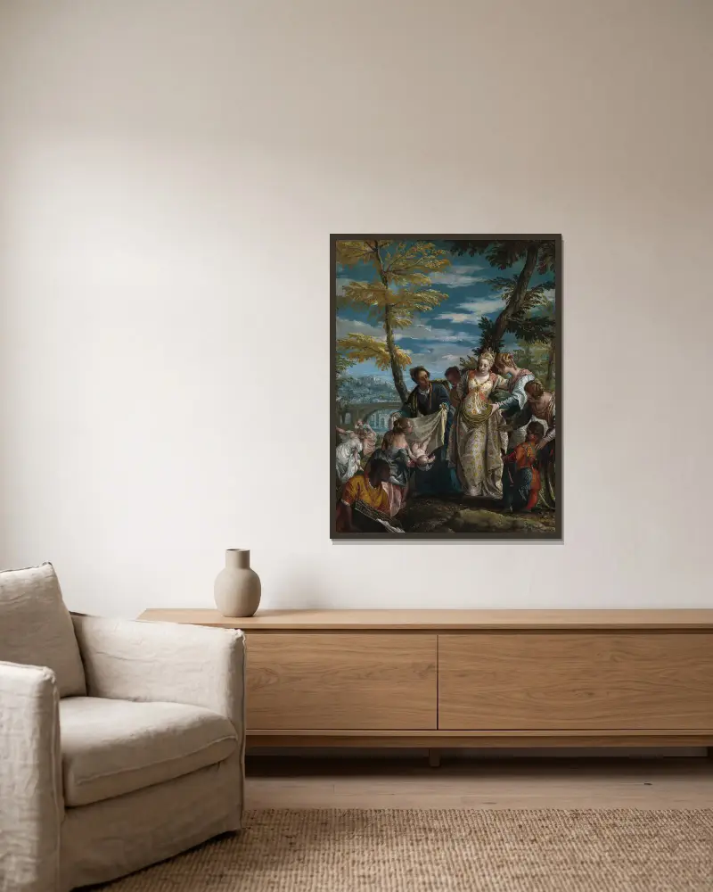 The Finding of Moses av Paolo Veronese inramad på en vägg