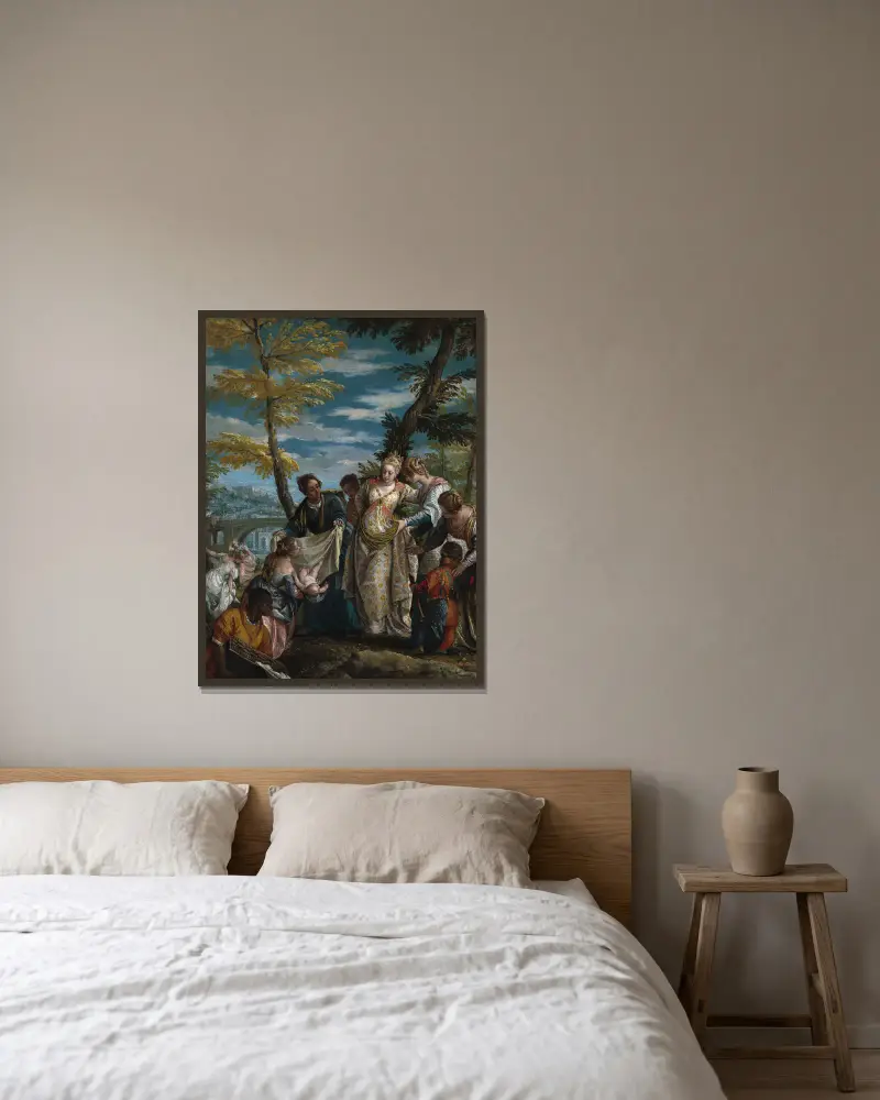 The Finding of Moses av Paolo Veronese inramad på en vägg