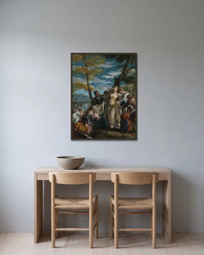 The Finding of Moses av Paolo Veronese inramad på en vägg