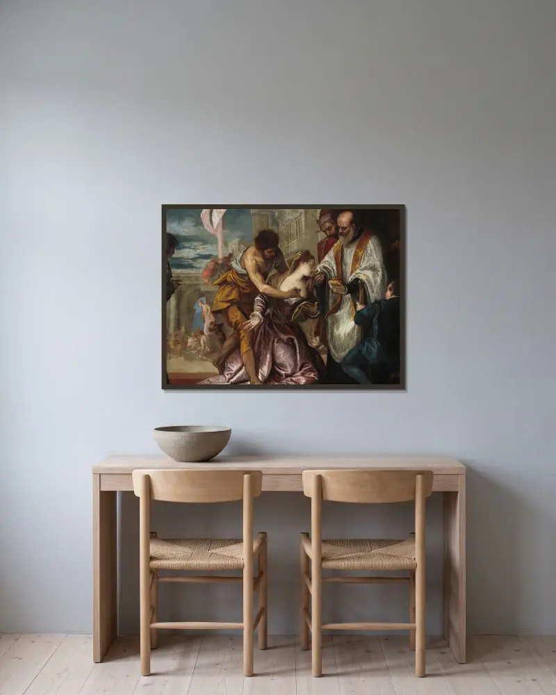 The Martyrdom and Last Communion of Saint Lucy av Paolo Veronese inramad på en vägg