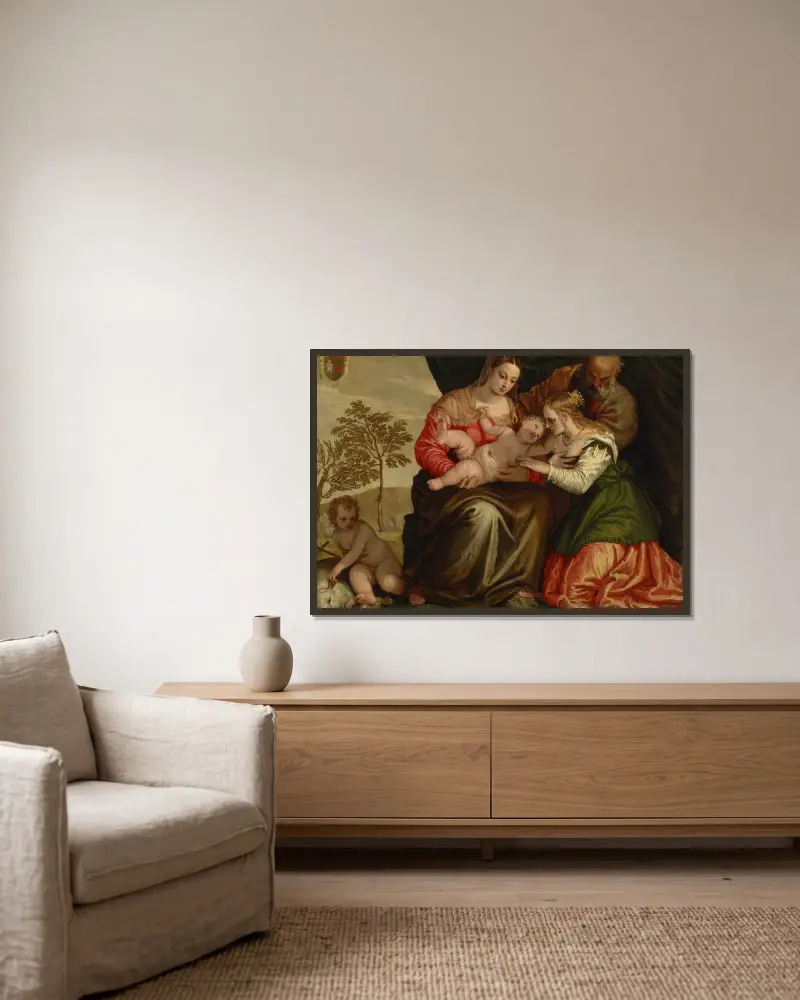 The Mystic Marriage Of St. Catherine av Paolo Veronese inramad på en vägg