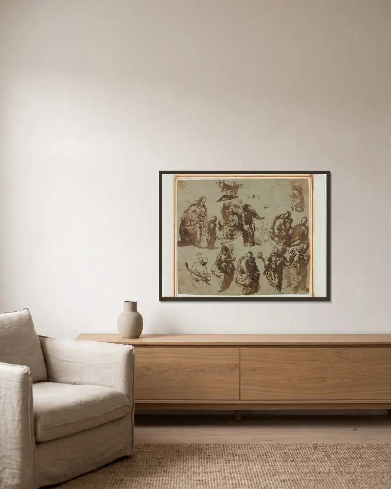 Various Sketches of the Madonna and Child av Paolo Veronese inramad på en vägg