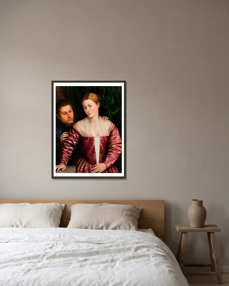 Double Portrait of a Venetian Woman and her Cavalier av Paris Bordone inramad på en vägg