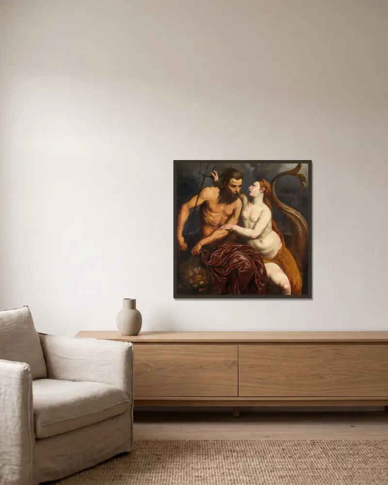 Neptune And Amphitrite av Paris Bordone inramad på en vägg