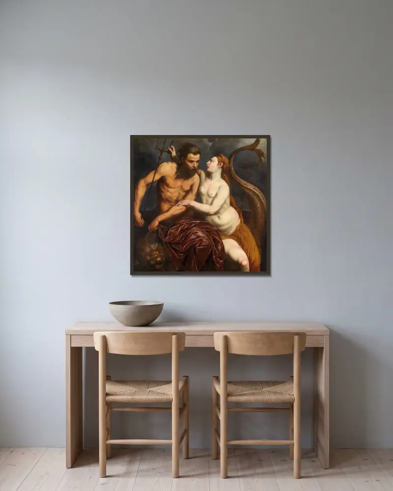 Neptune And Amphitrite av Paris Bordone inramad på en vägg
