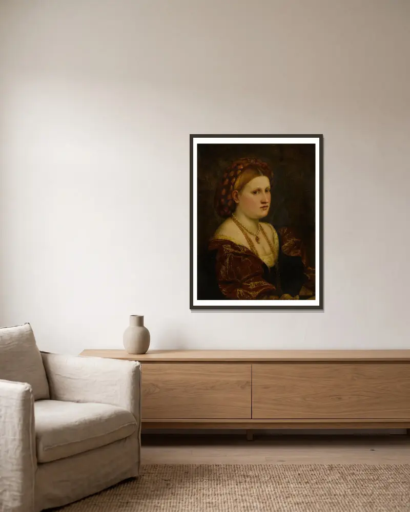 Portrait of a woman av Paris Bordone inramad på en vägg