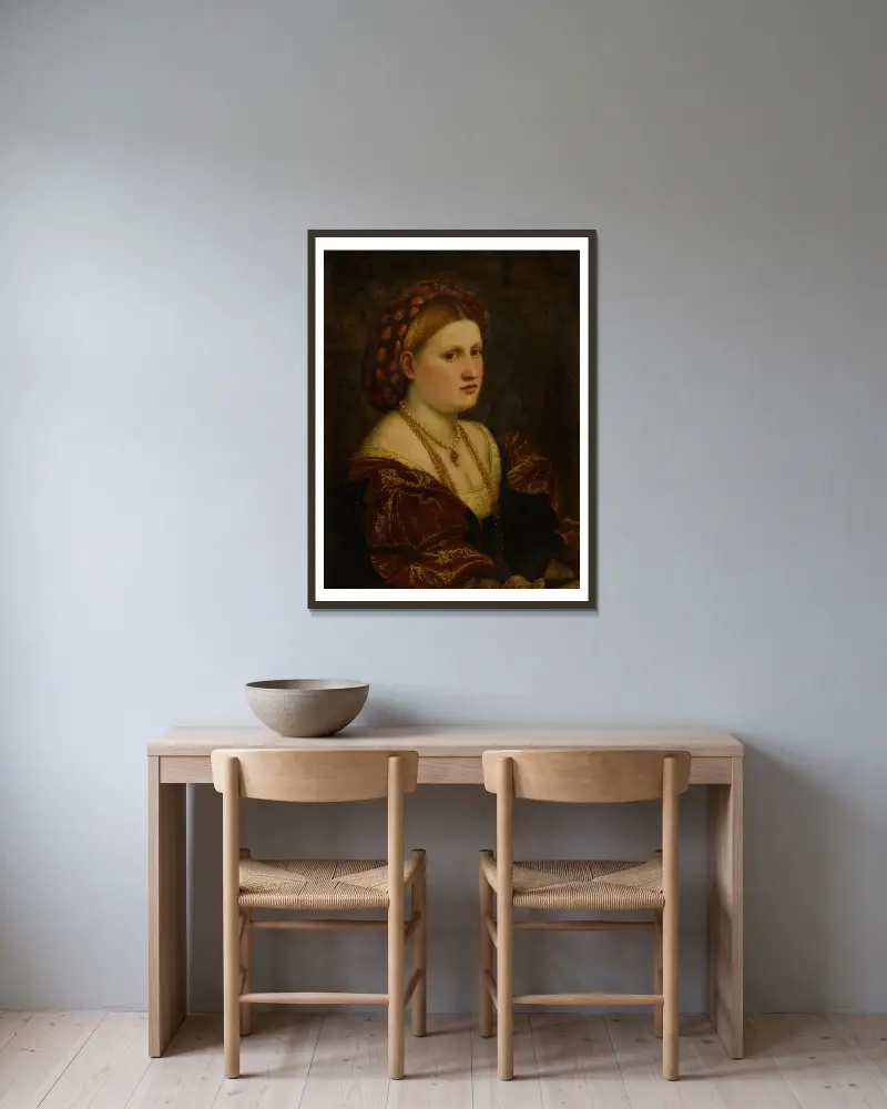 Portrait of a woman av Paris Bordone inramad på en vägg