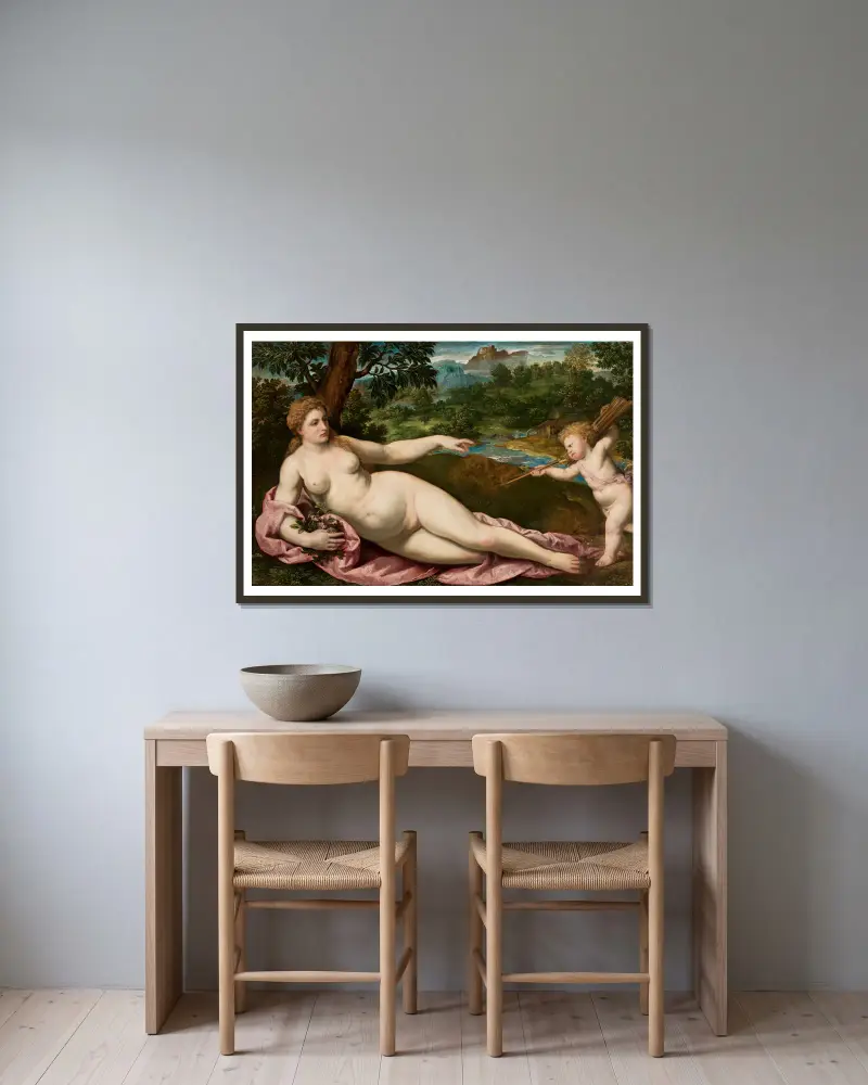 Wenus i Eros, Paris Bordone w ramie na ścianie