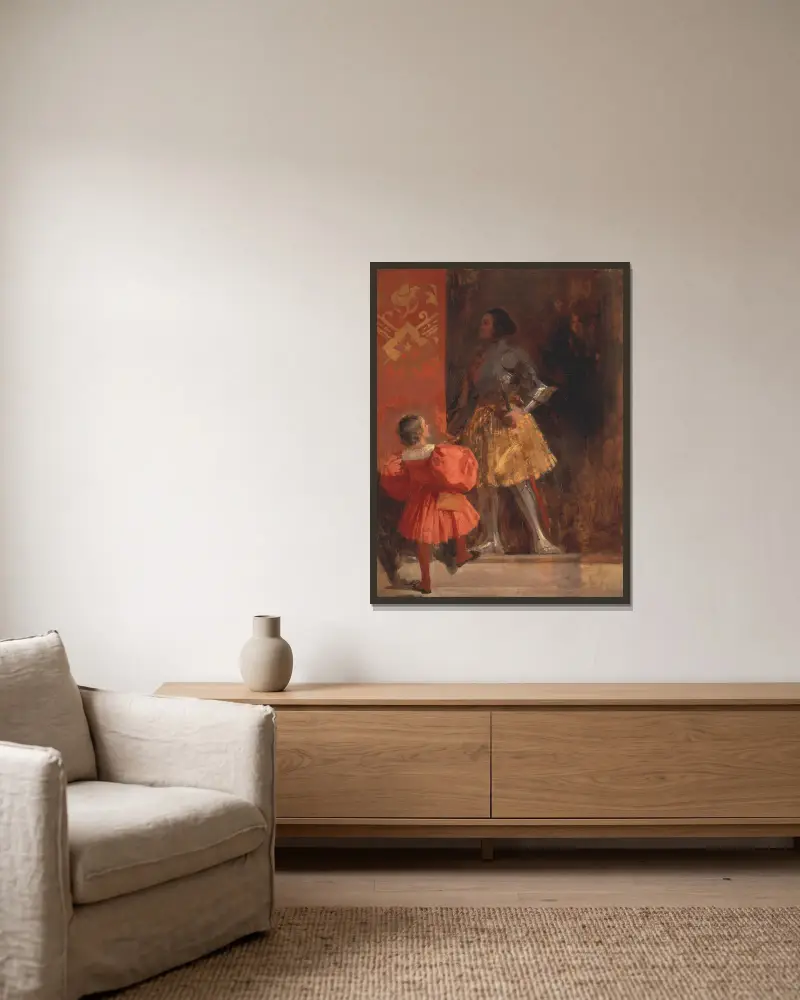 Ritter und Page (Götz von Berlichingen und sein Page Georg) von Richard Parkes Bonington gerahmt an einer Wand