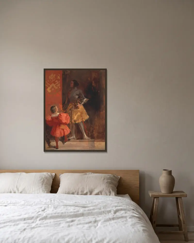 Ritter und Page (Götz von Berlichingen und sein Page Georg) von Richard Parkes Bonington gerahmt an einer Wand
