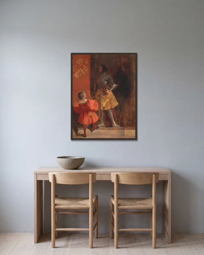 Ritter und Page (Götz von Berlichingen und sein Page Georg) von Richard Parkes Bonington gerahmt an einer Wand