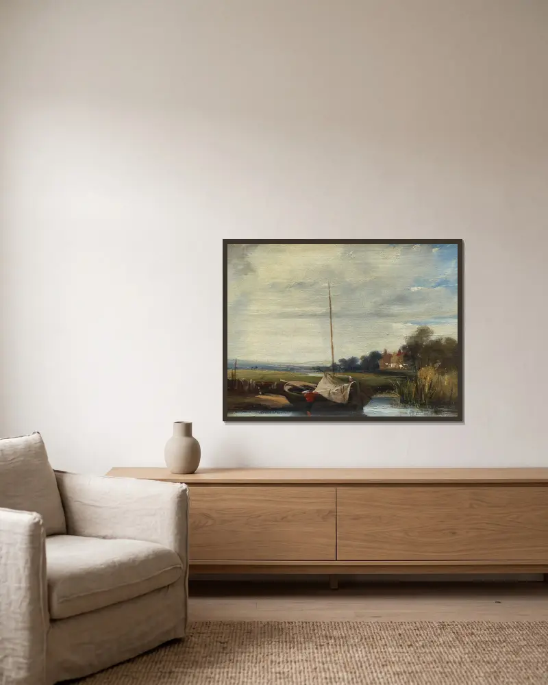 Ein Fluss in der Normandie von Richard Parkes Bonington gerahmt an einer Wand