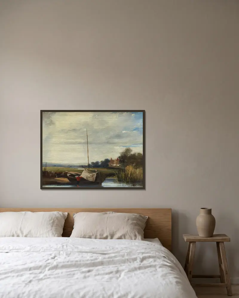 Ein Fluss in der Normandie von Richard Parkes Bonington gerahmt an einer Wand