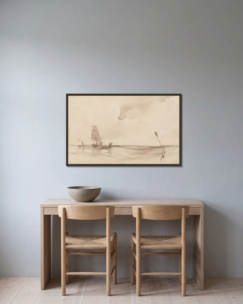 Eine Meereslandschaft von Richard Parkes Bonington gerahmt an einer Wand