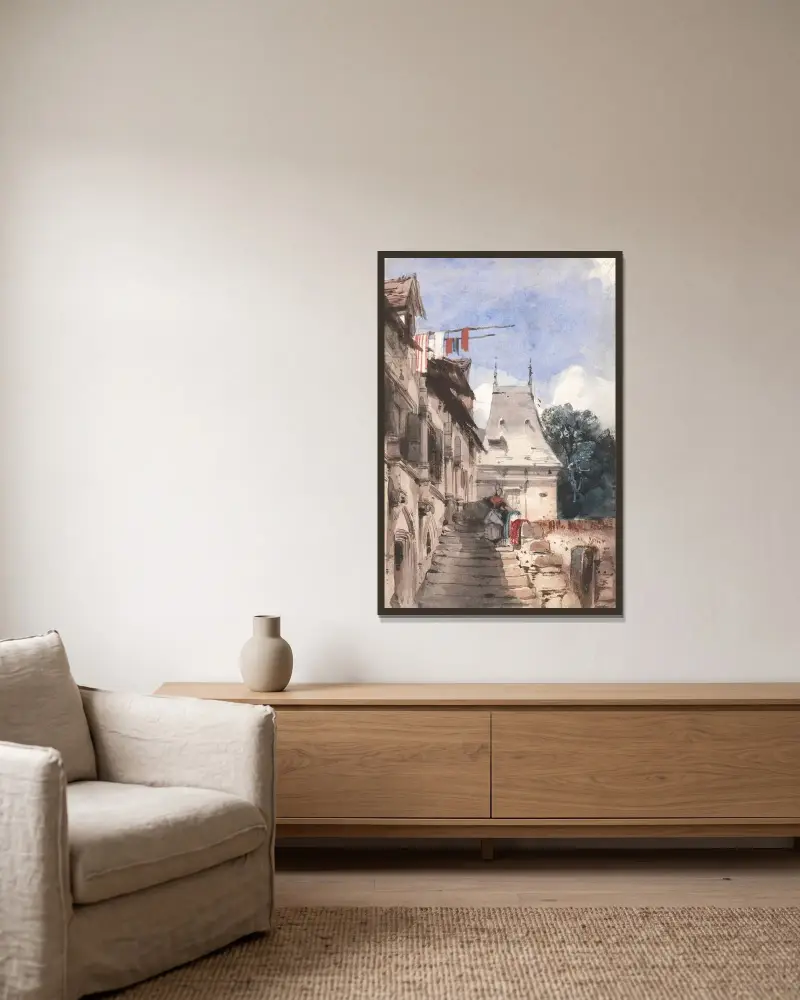 Abbey St-Amand, Rouen av Richard Parkes Bonington inramad på en vägg