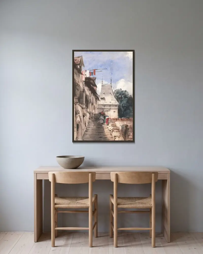 Abbey St-Amand, Rouen av Richard Parkes Bonington inramad på en vägg