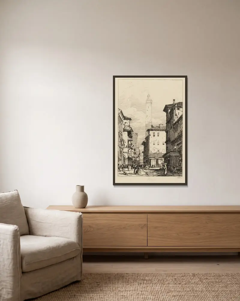 Bologna von Richard Parkes Bonington gerahmt an einer Wand