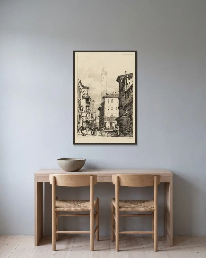 Bologna von Richard Parkes Bonington gerahmt an einer Wand
