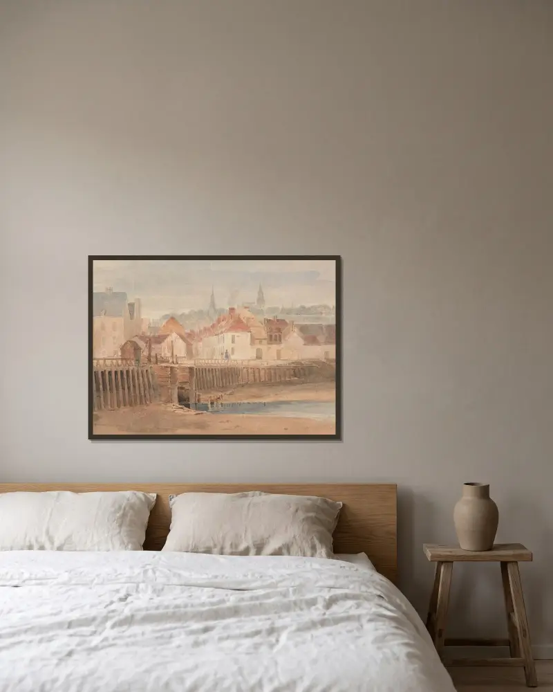 Hamnen i Boulogne av Richard Parkes Bonington inramad på en vägg